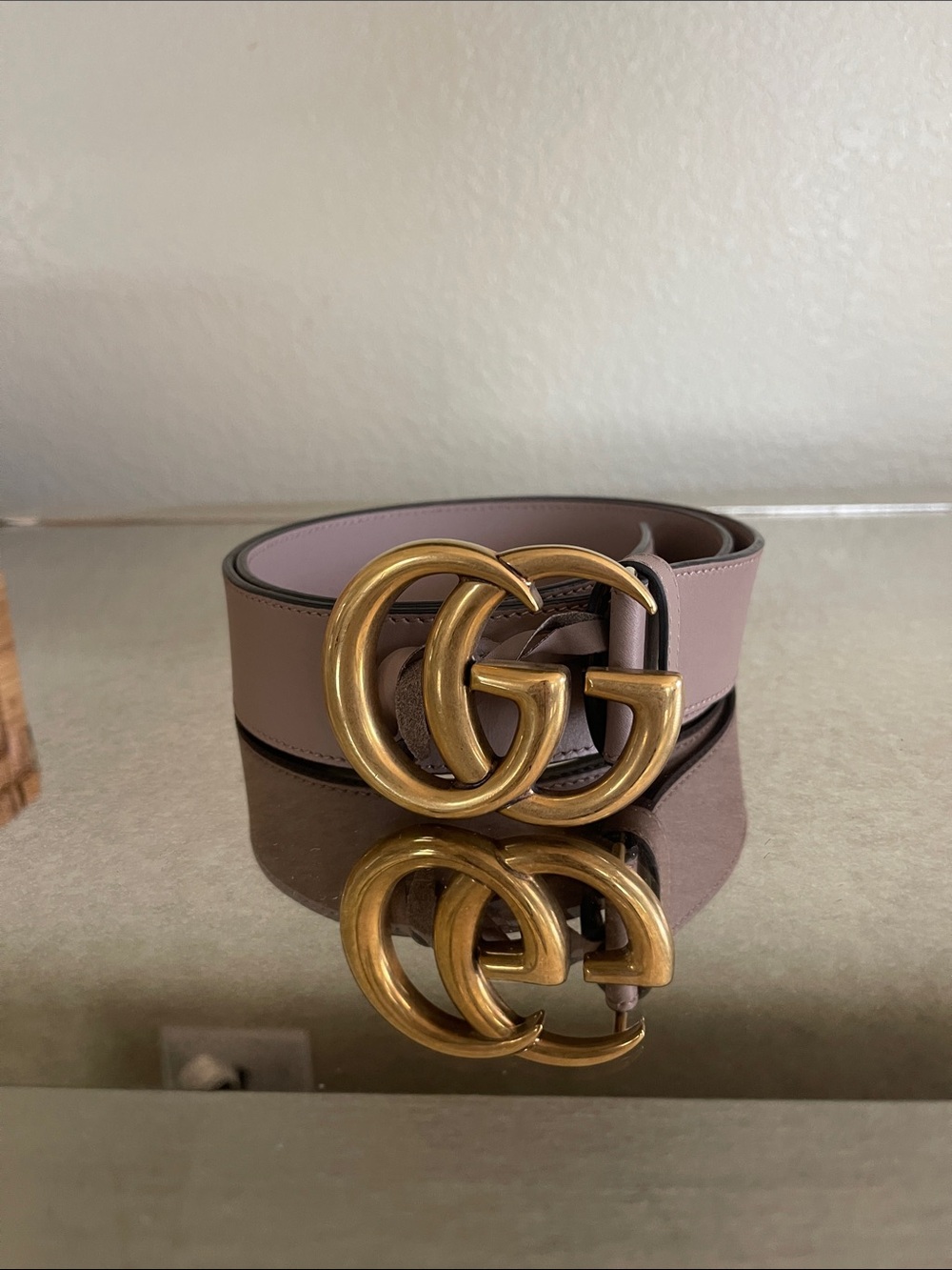 Gucci Pink Leather Belt with Gold Double-G Buckle